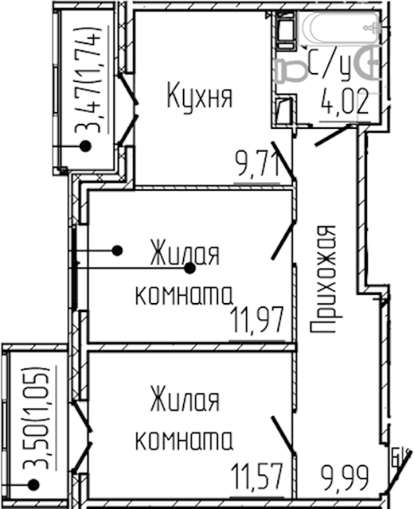 2-комнатная квартира 50.04 м², 7/8 эт., ЖК «SERTOLOVO PARK»
